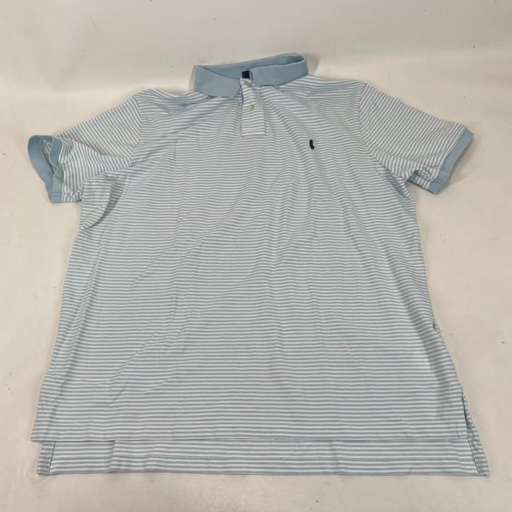 Polo Ralph Lauren Mens 2XL Custom Fit Striped Polo Shirt Light Blue White Cotton